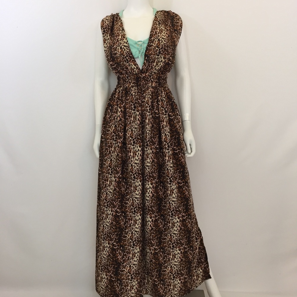 Double V Leopard Maxi Cover Up